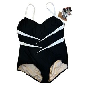 Vtg 80s Carol Wior NWT Slimsuit Piece USA Swimsuit 24W Underwire Adjustable Read